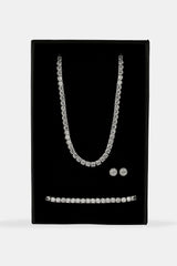 Moissanit-Tenniskette, Armband und Cluster-Ohrstecker – 5 mm