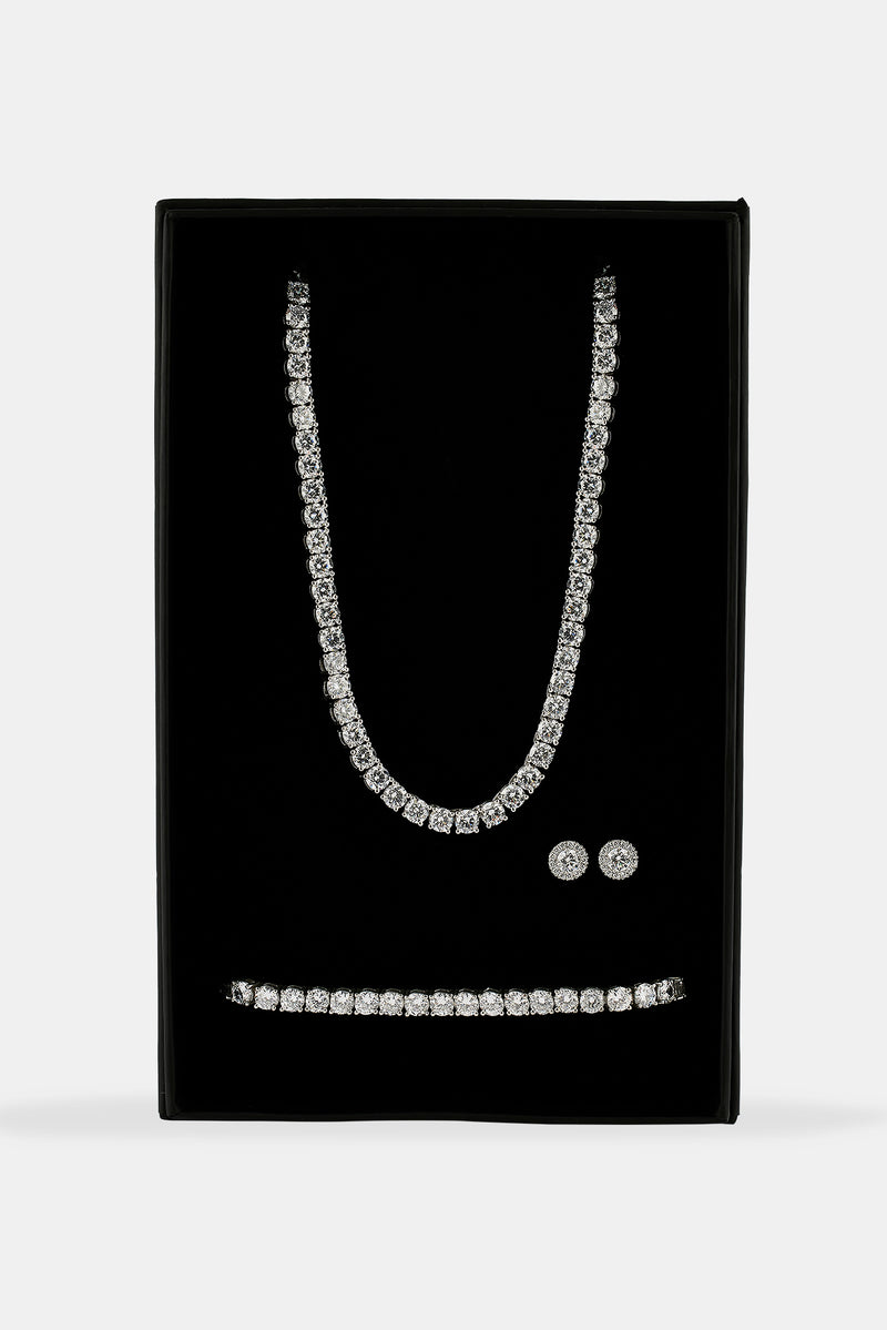 Moissanit-Tenniskette, Armband und Cluster-Ohrstecker – 5 mm