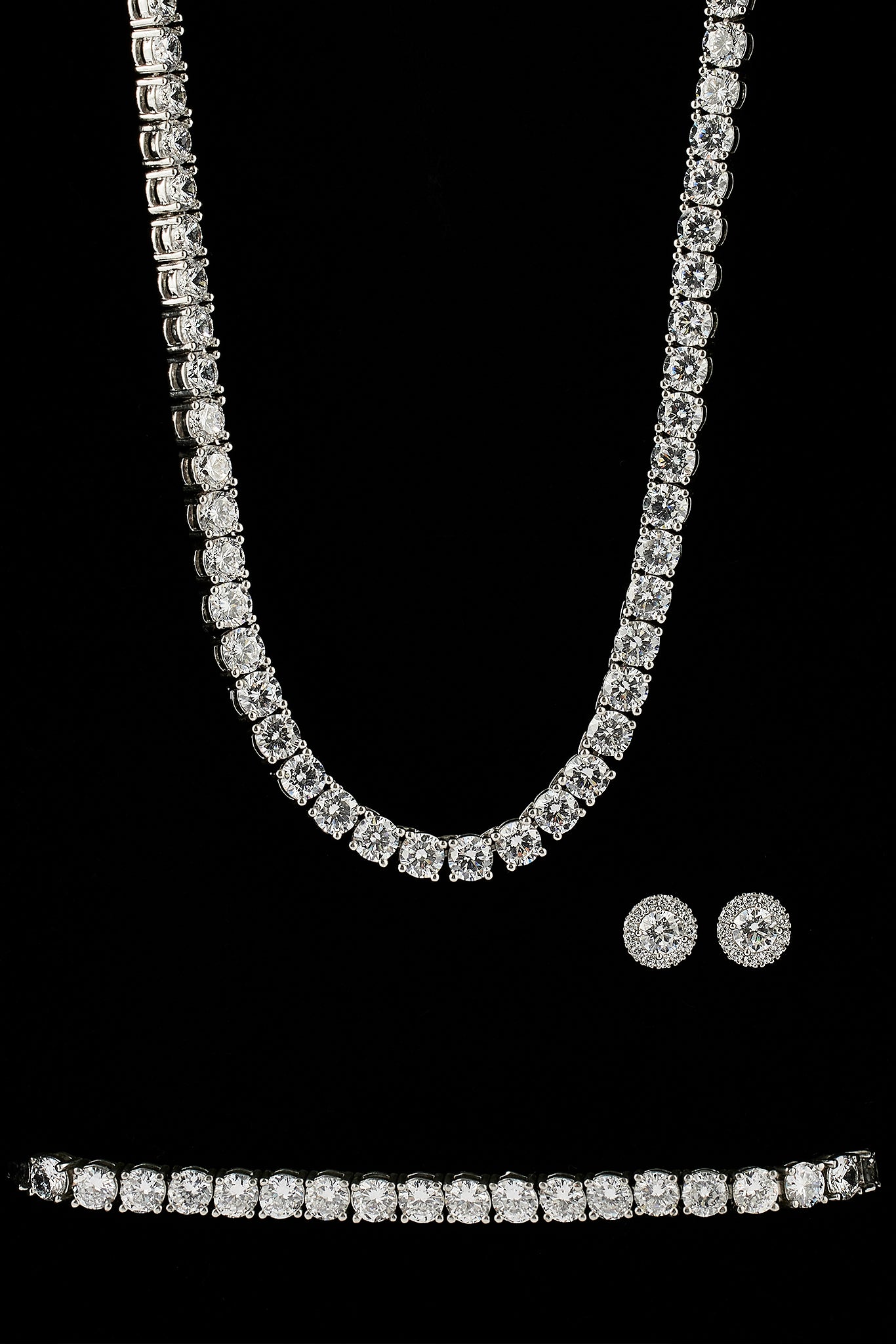 Moissanit-Tenniskette, Armband und Cluster-Ohrstecker – 5 mm