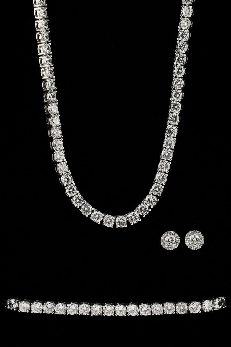 Moissanit-Tenniskette, Armband und Cluster-Ohrstecker – 5 mm