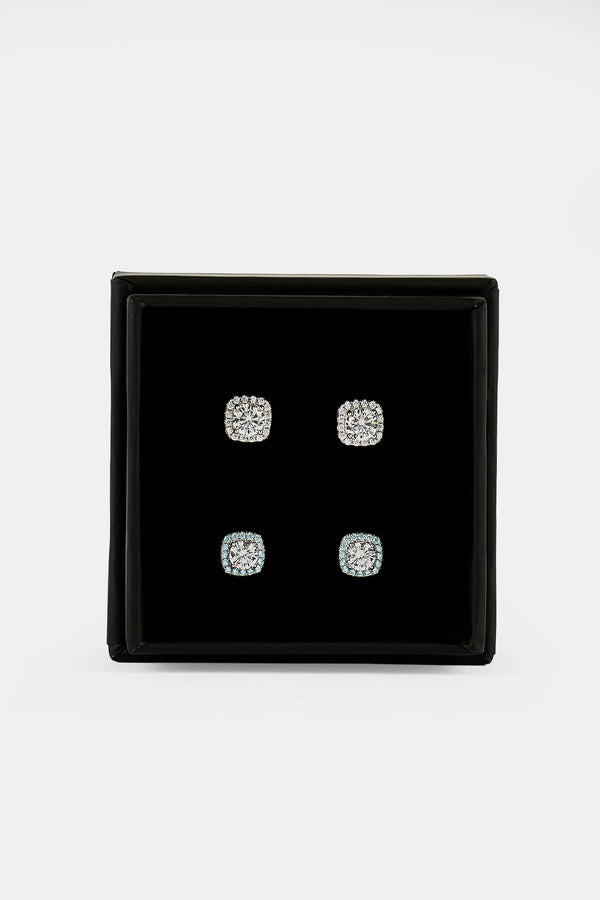 Iced Clear & Blue Cluster Stud Earrings - 7mm