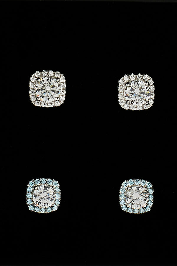 Iced Clear & Blue Cluster Stud Earrings - 7mm
