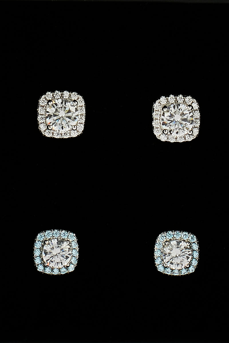 Iced Clear & Blue Cluster Stud Earrings - 7mm