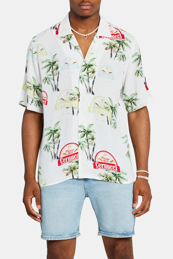 Cernucci Palm Repeat Printed Shirt
