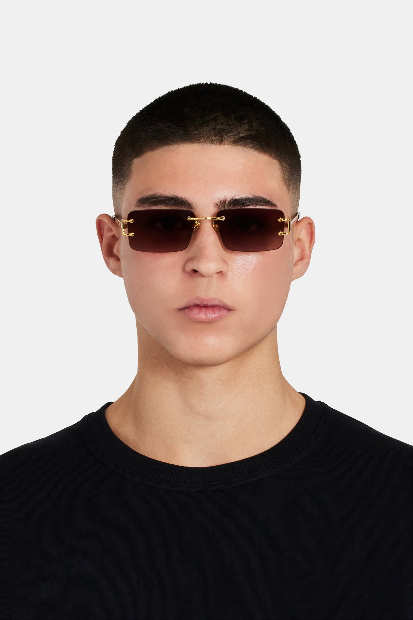 Sonnenbrille mit rechteckigen Metallgläsern - Braun