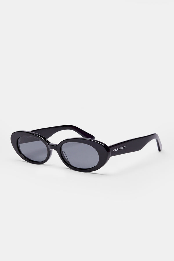 Slim Oval Acetate Sunglasses  - Black