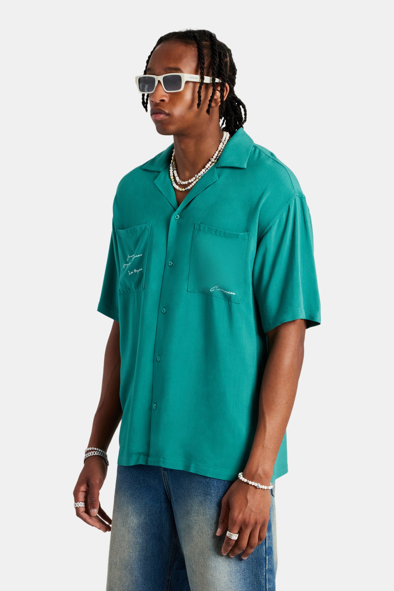 Bowlinghemd mit Text-Print - Grün