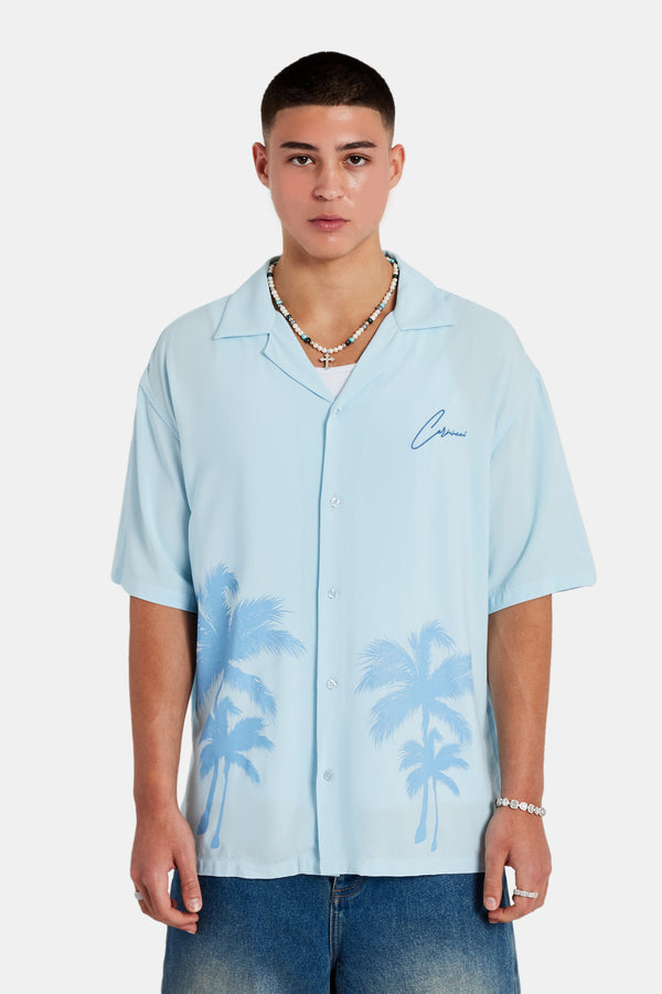 Palm Print Shirt - Light Blue