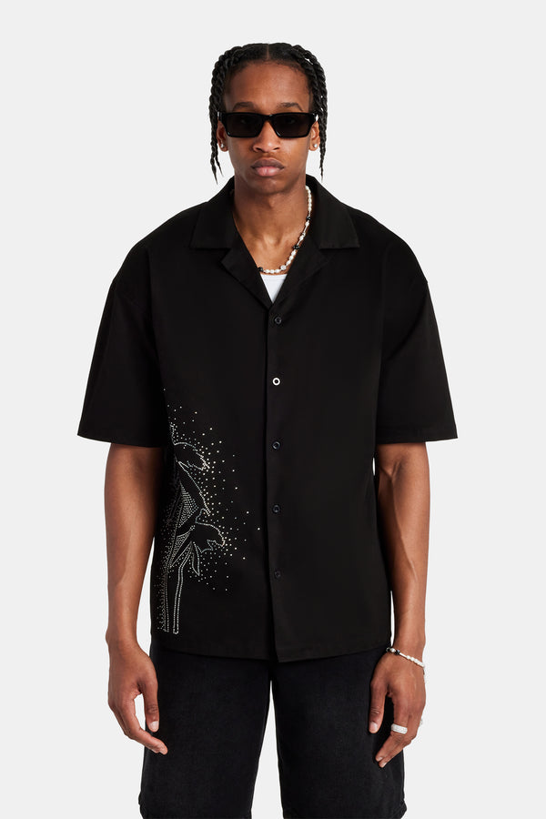 Rhinestone Palm Shirt - Black