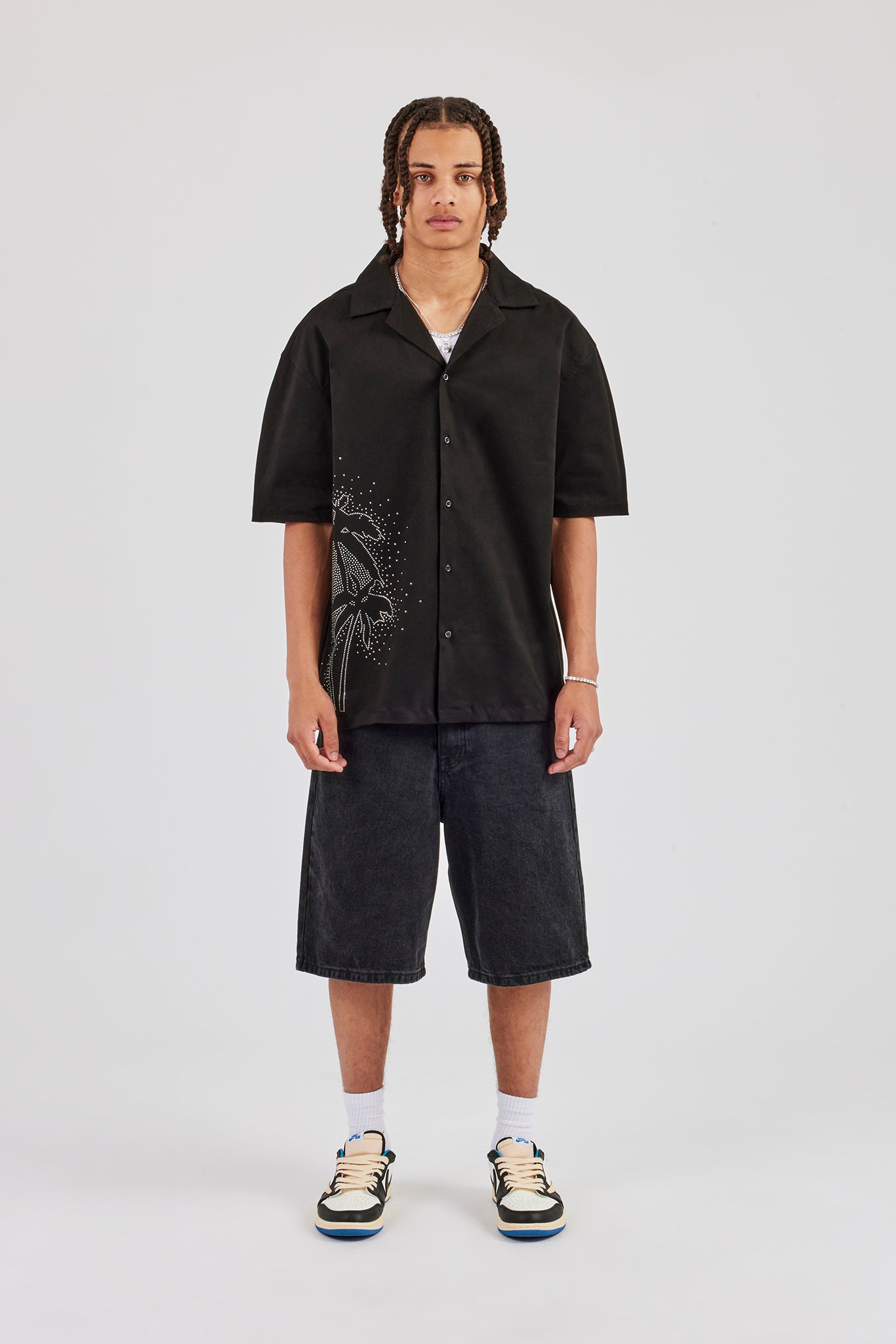 Rhinestone Palm Shirt - Black
