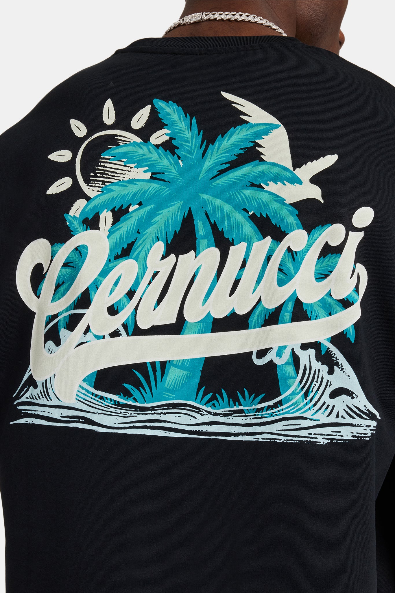 Oversize-T-Shirt mit Palm-Back-Grafik - Schwarz