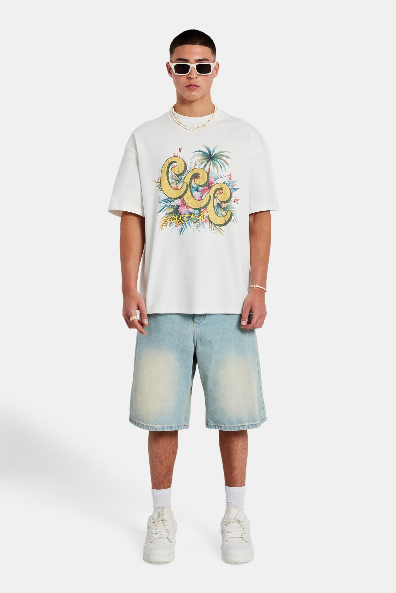Oversize-T-Shirt mit C Repeat Palm-Grafik - Off White