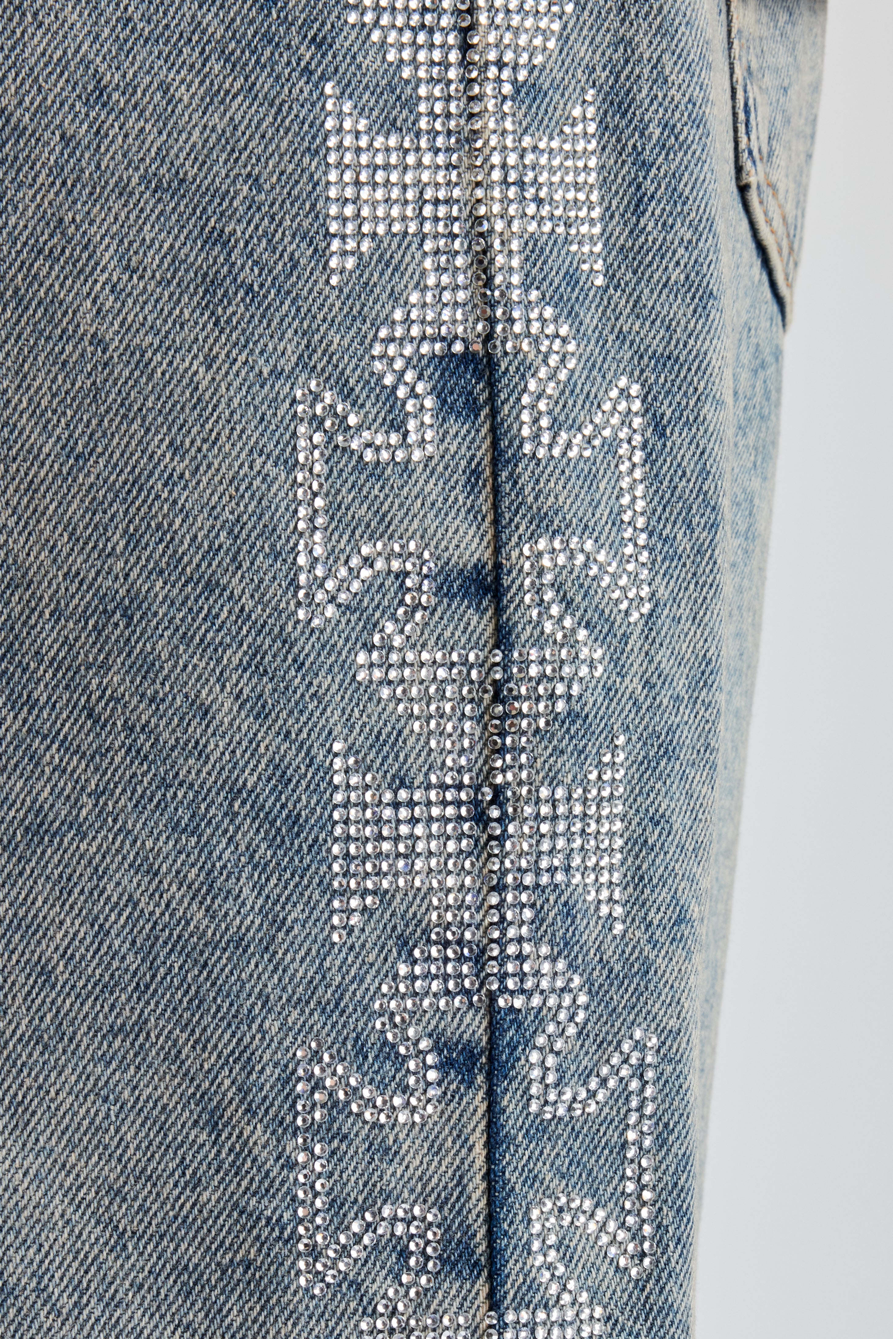 Relaxed Bermuda Jorts mit Strass-Motiv - Mittelblau