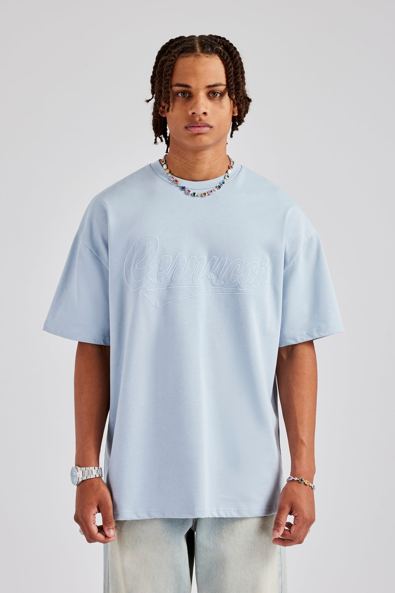 Cernucci Script Oversized T-Shirt - Light Blue | Mens Tees & Vests