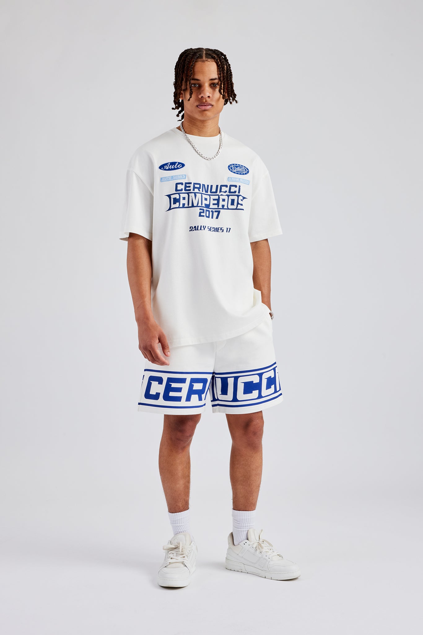 Moto Champions Oversized T-Shirt & Short Set - Off White | Mens