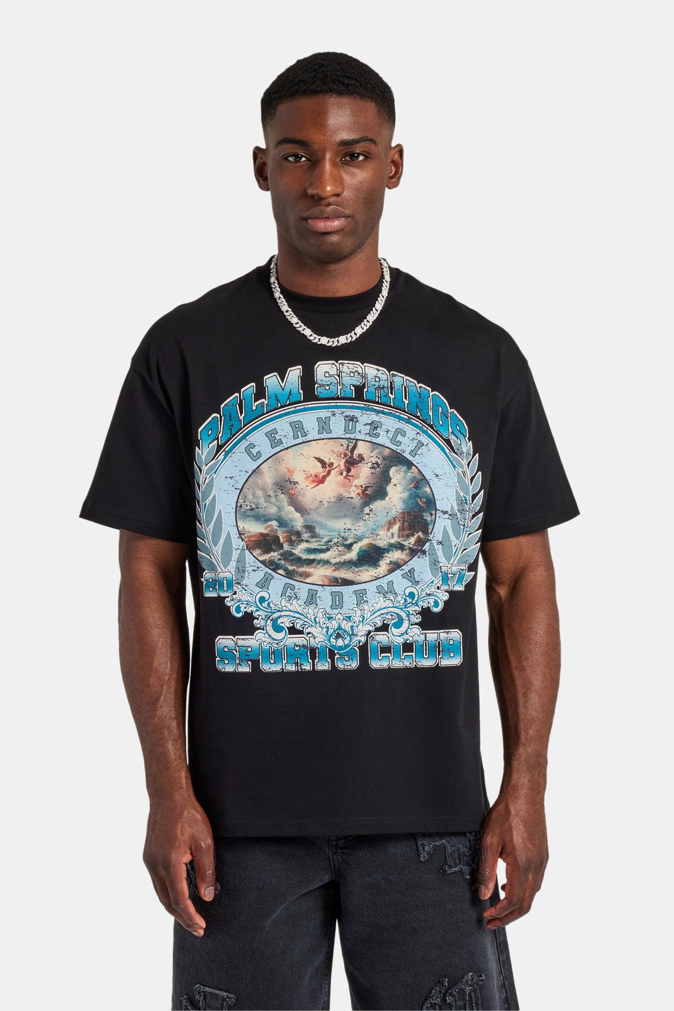 Palm Springs Graphic Oversized T-Shirt - Black | Mens Tees & Vests