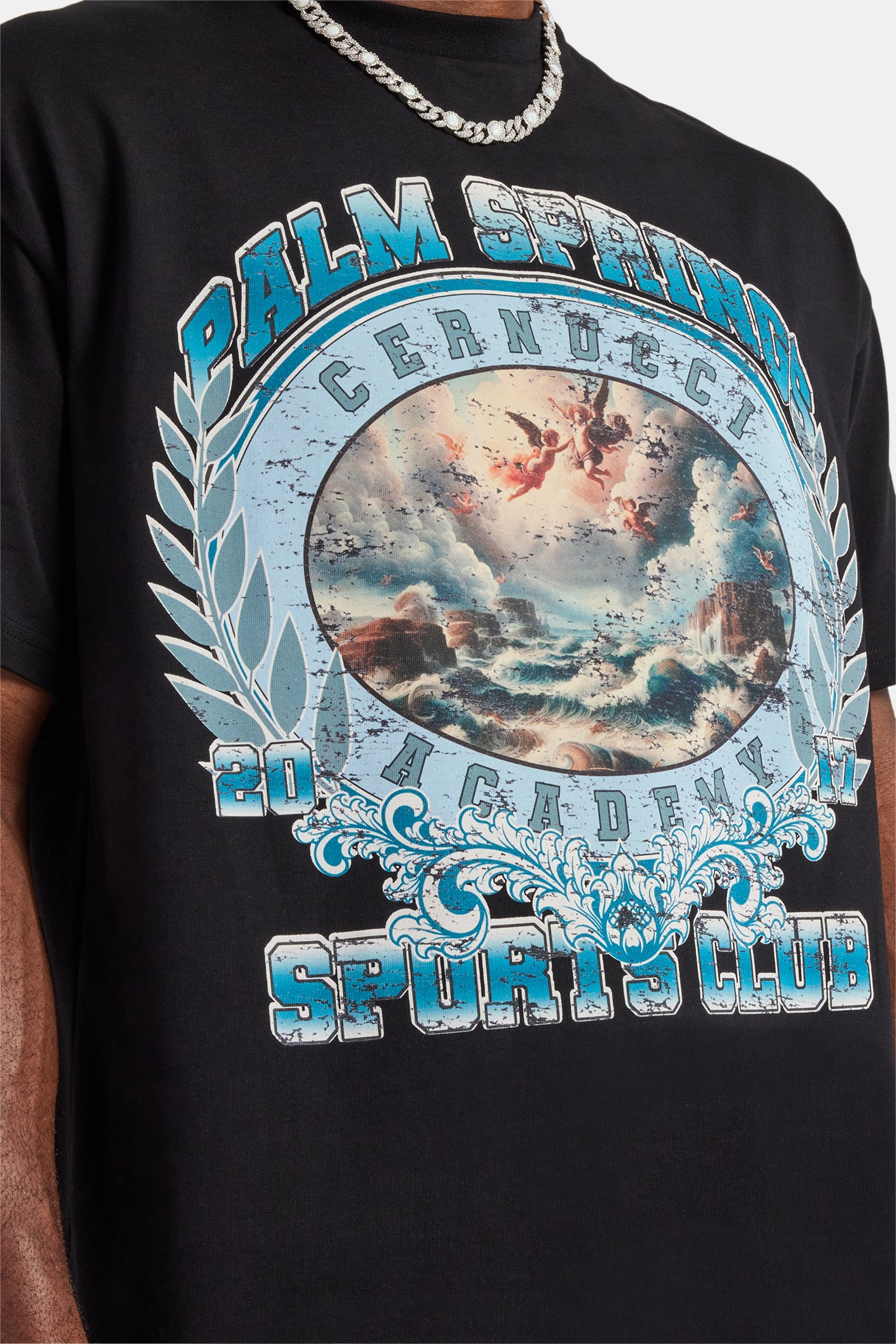 Oversize-T-Shirt mit Palm Springs-Grafik - Schwarz