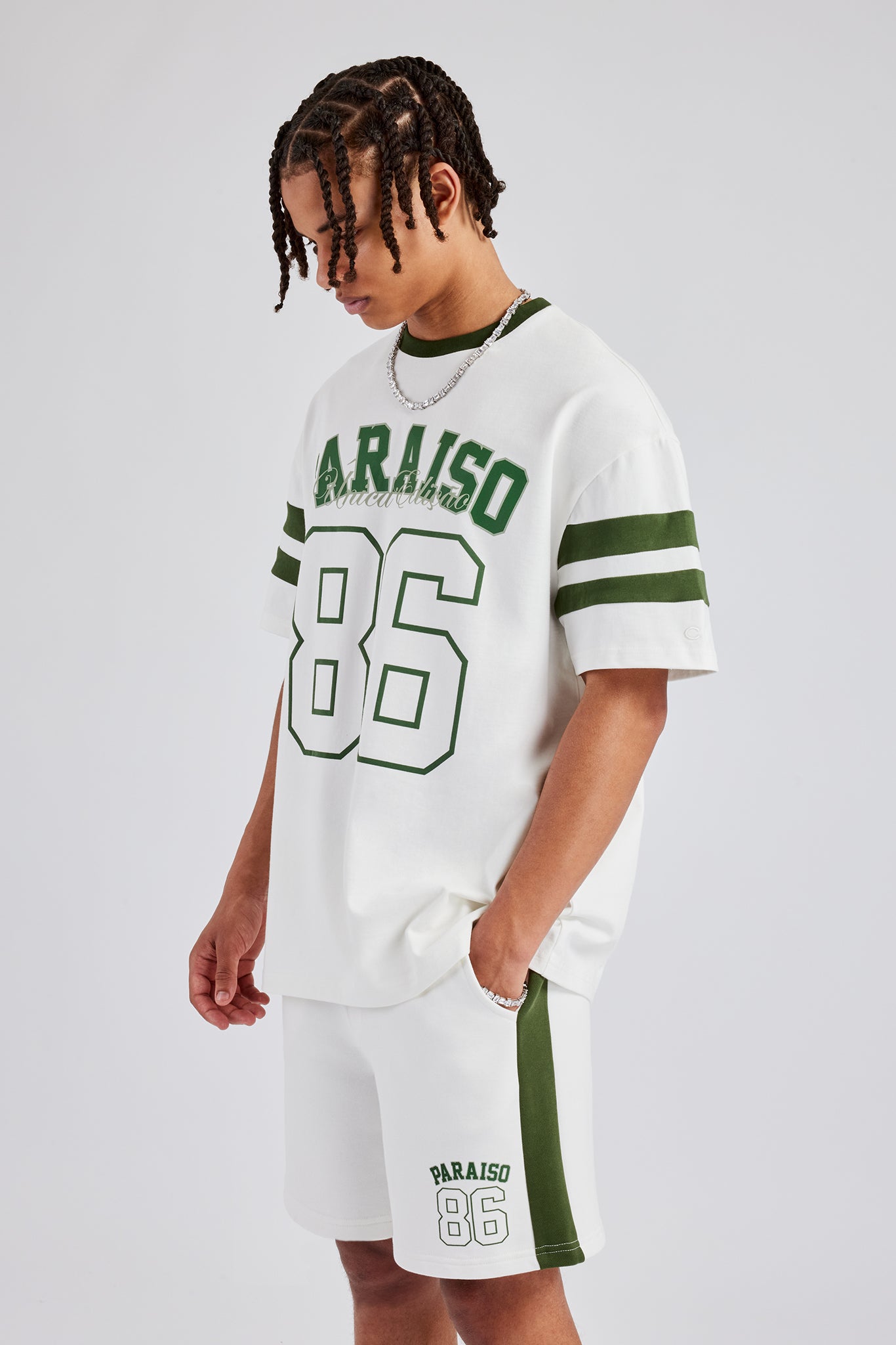 86 Varsity Skater T-Shirt & Short Set - Off White | Mens Sets
