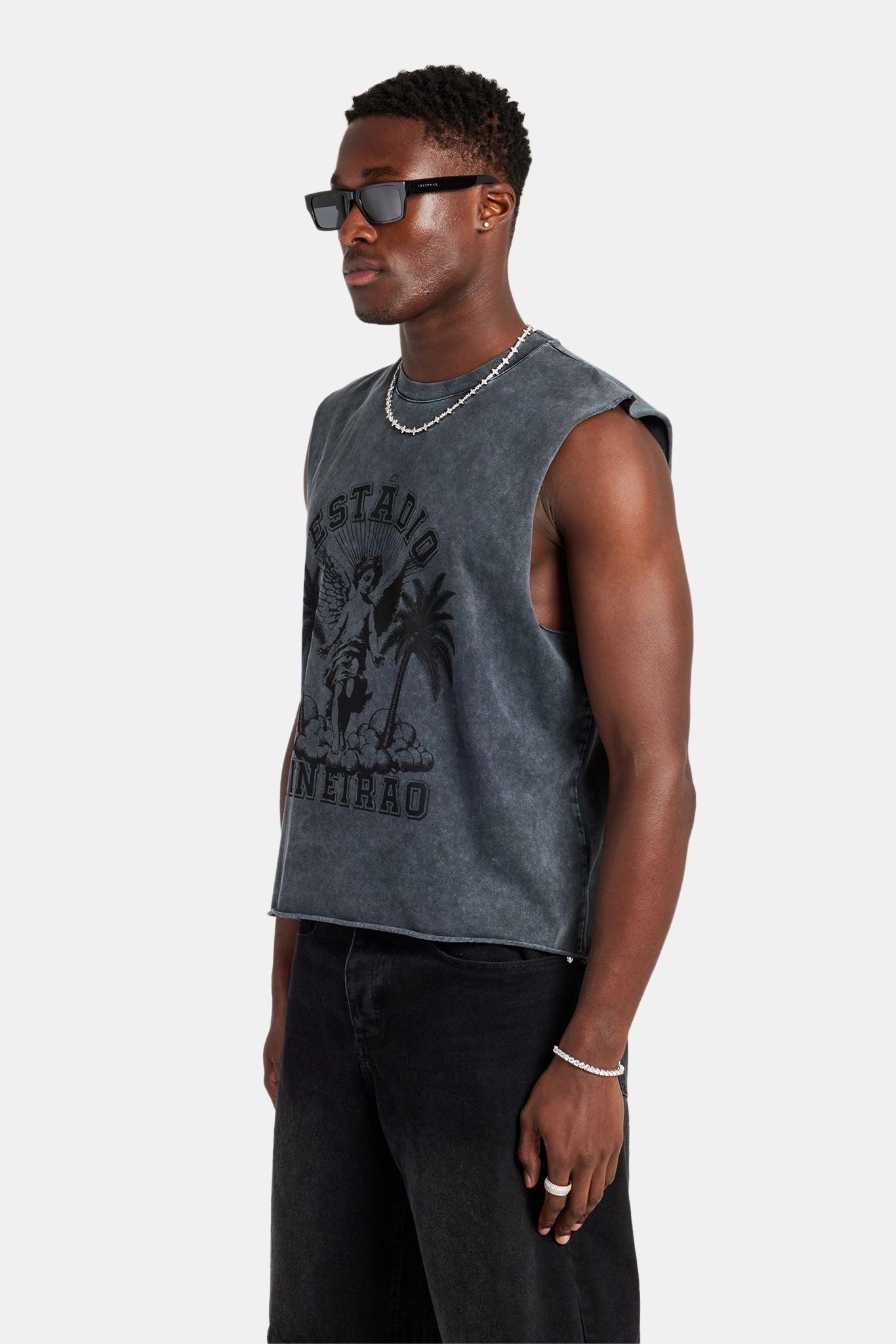 Washed Cherub Boxy Fit Tank - Verwaschenes Schwarz