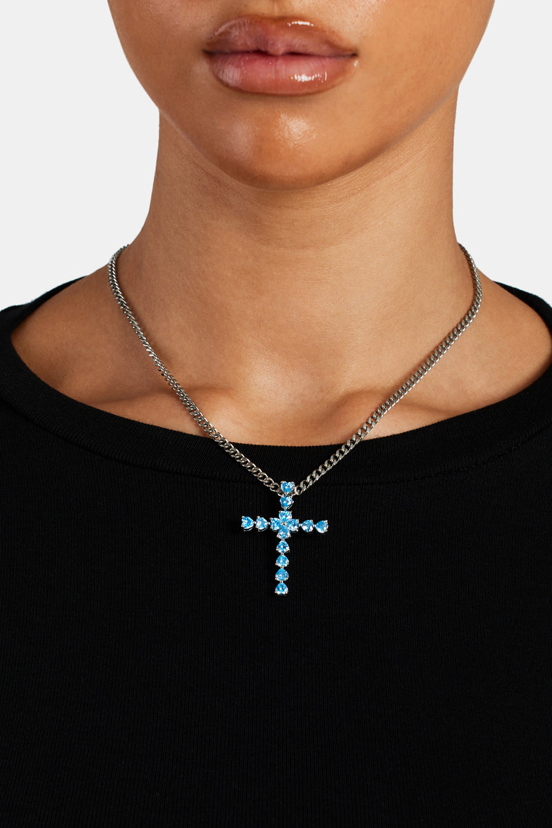 Iced Blue CZ Cross Cuban Necklace Womens Pendants Shop Motif