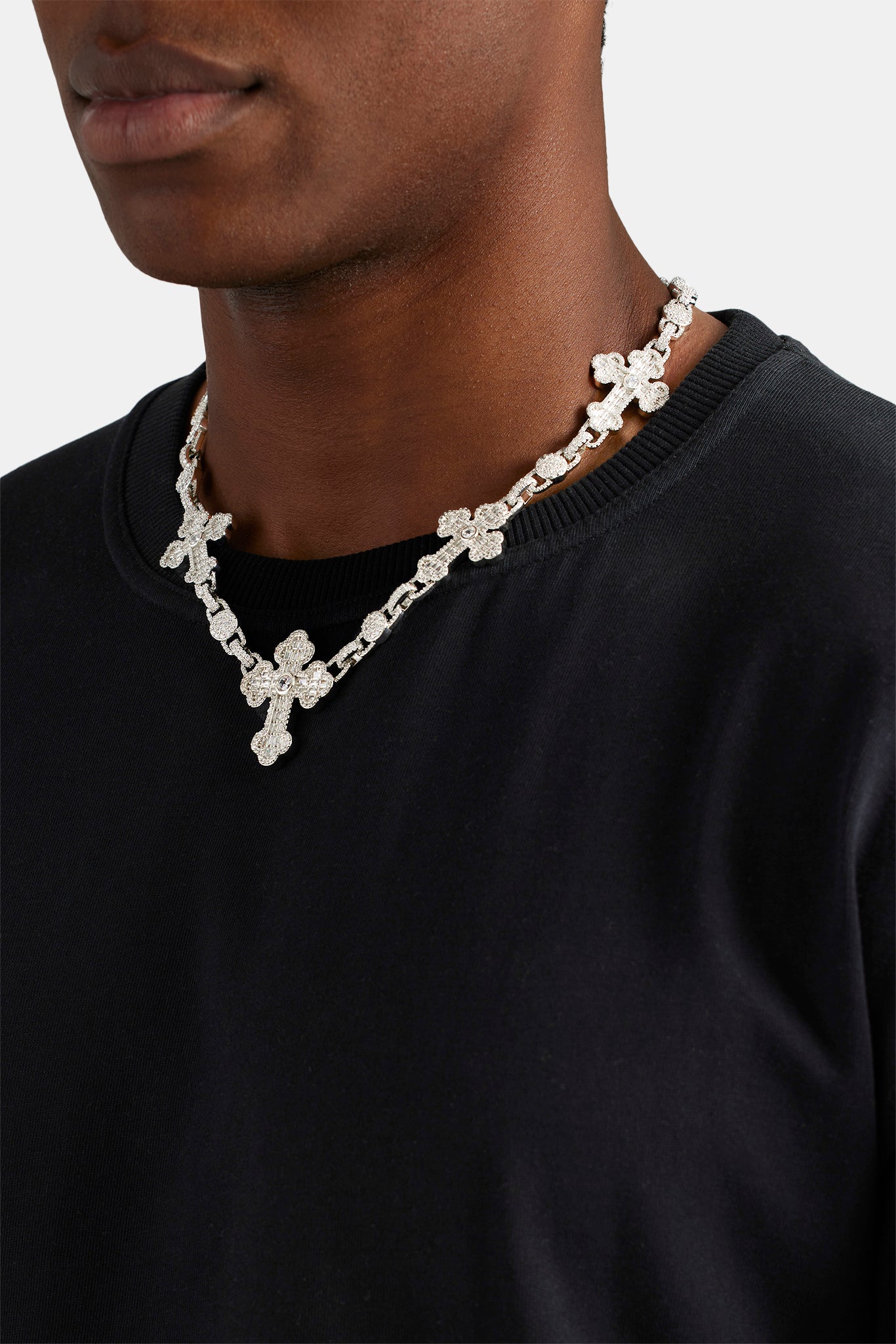 Iced Baguette CZ Kreuz Tropfen Kette
