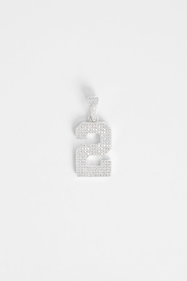 Iced 2 Number Pendant - White Gold