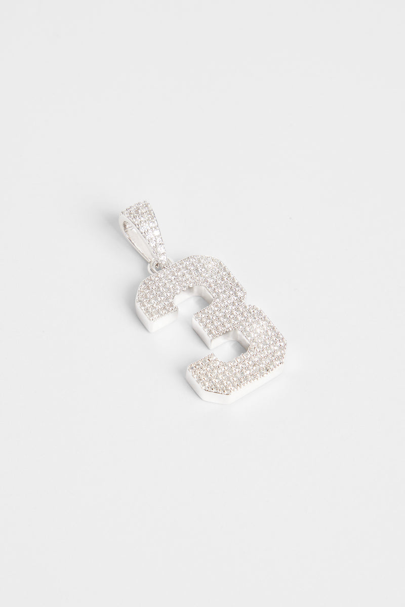 Iced 3 Number Pendant - White Gold