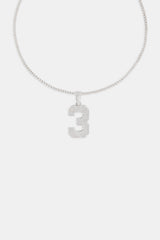 Iced 3 Number Pendant - White Gold