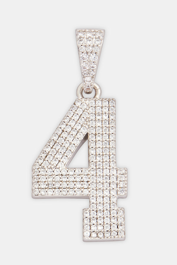 Iced 4 Number Pendant - White Gold