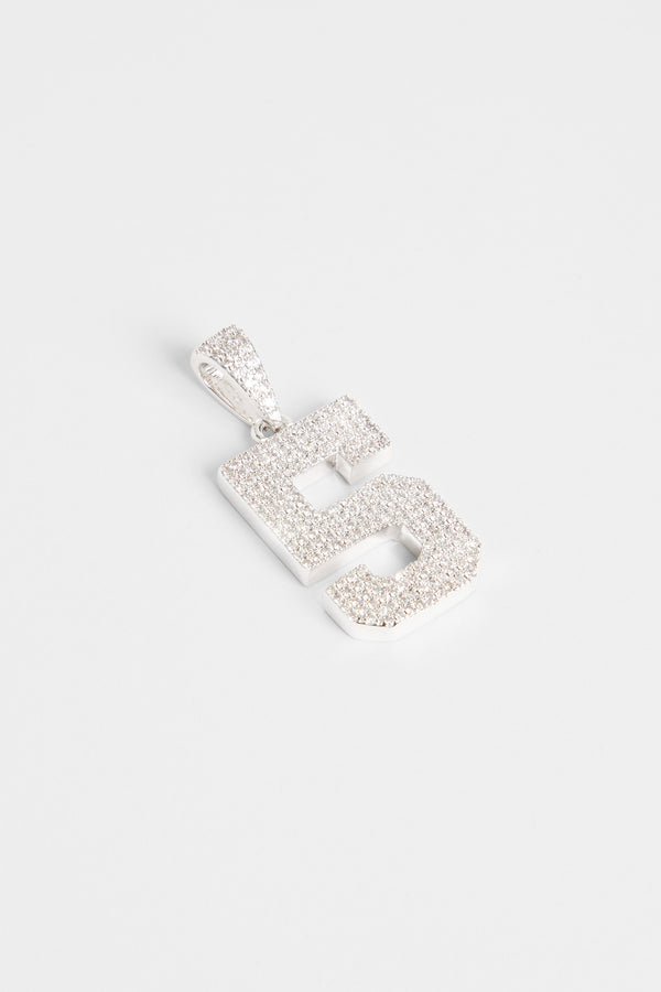 Iced 5 Number Pendant - White Gold
