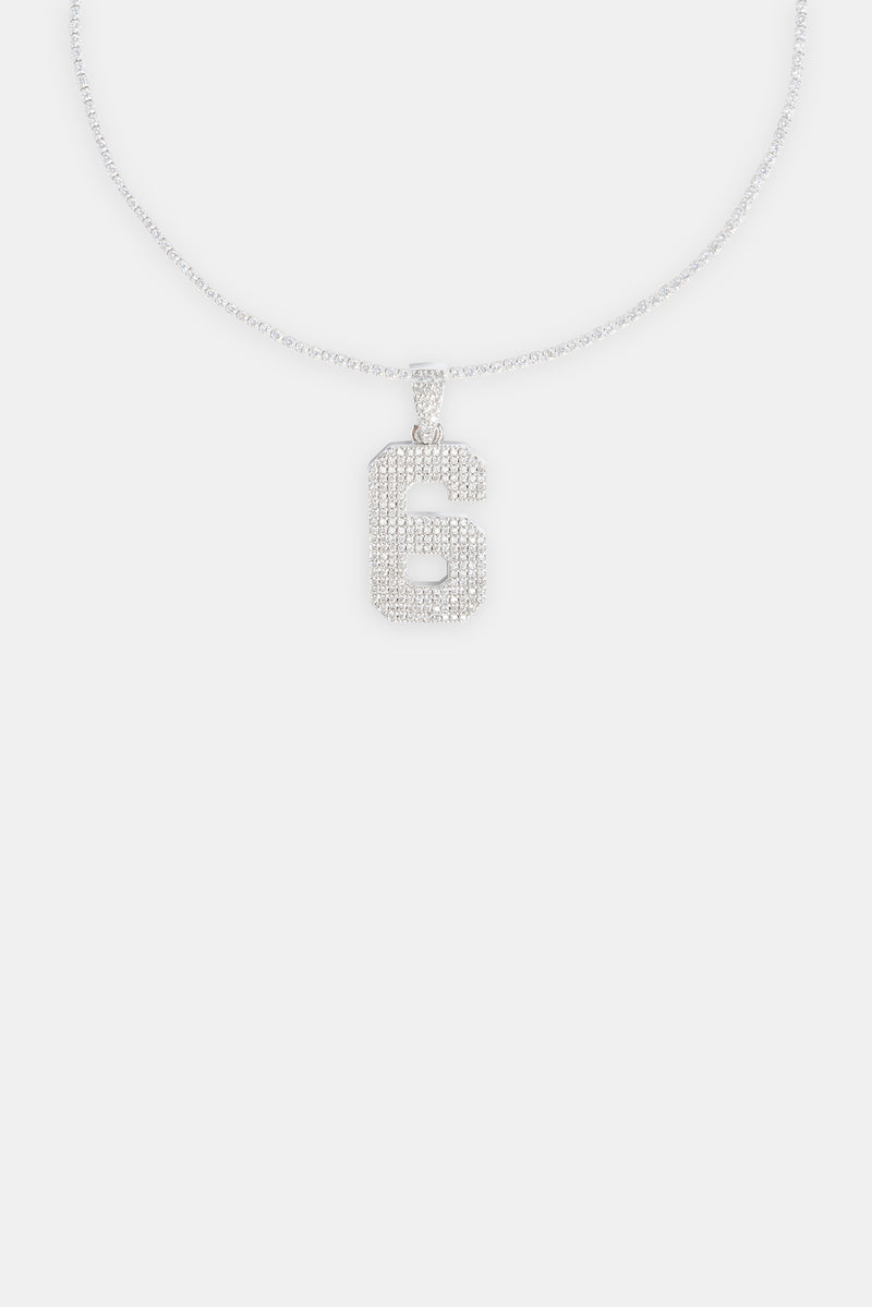Iced 6 Number Pendant - White Gold