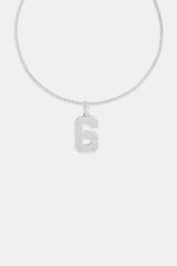 Iced 6 Number Pendant - White Gold