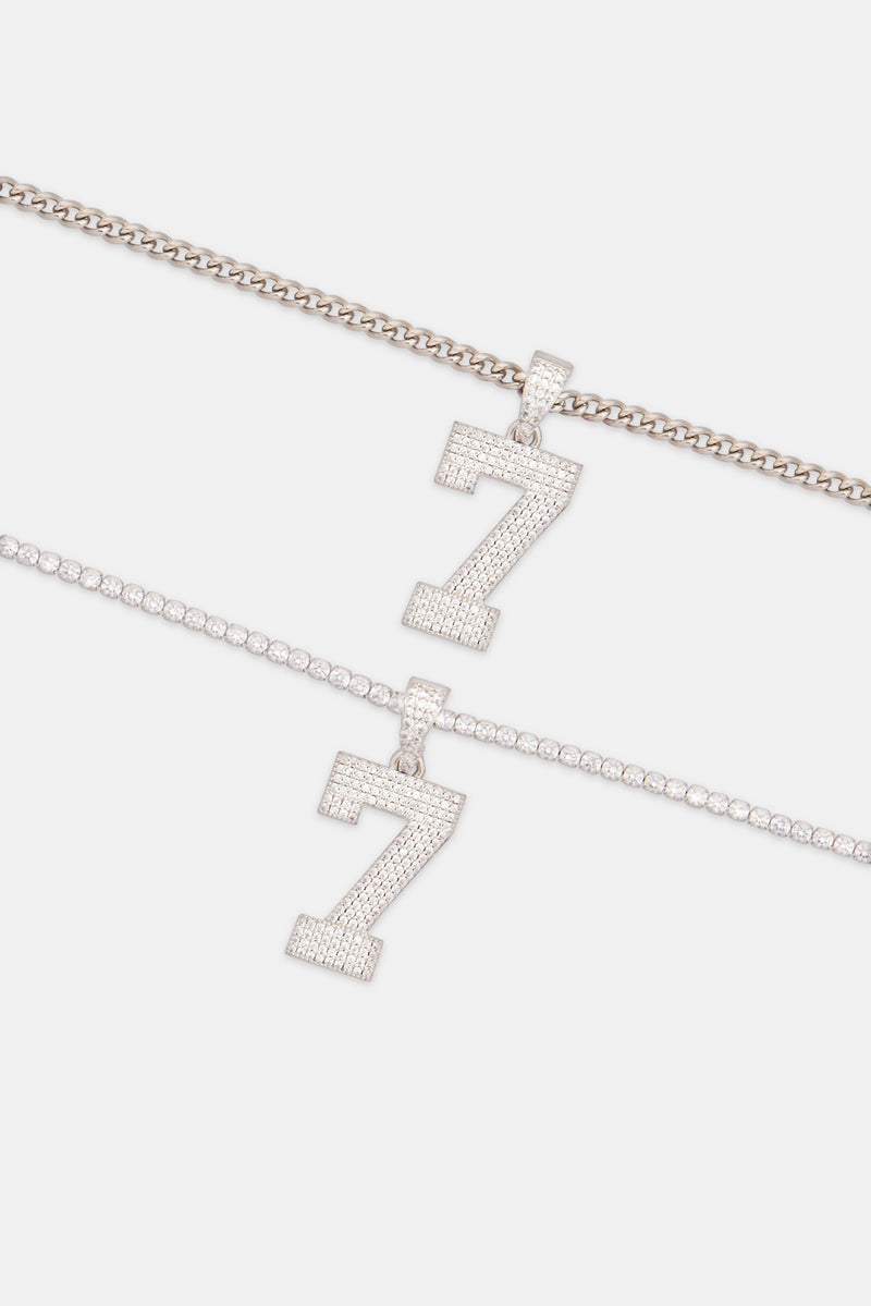 Iced 7 Number Pendant - White Gold