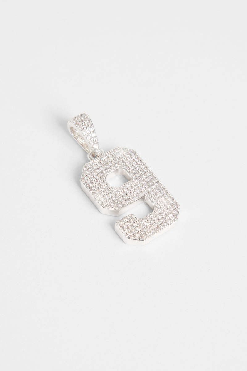 Iced 9 Number Pendant - White Gold