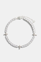 Iced CZ Cross Tennis Anklet 8+2