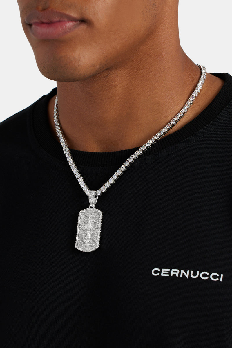 Iced CZ Debossed Celtic Cross Dog Tag Pendant Mens Bundles