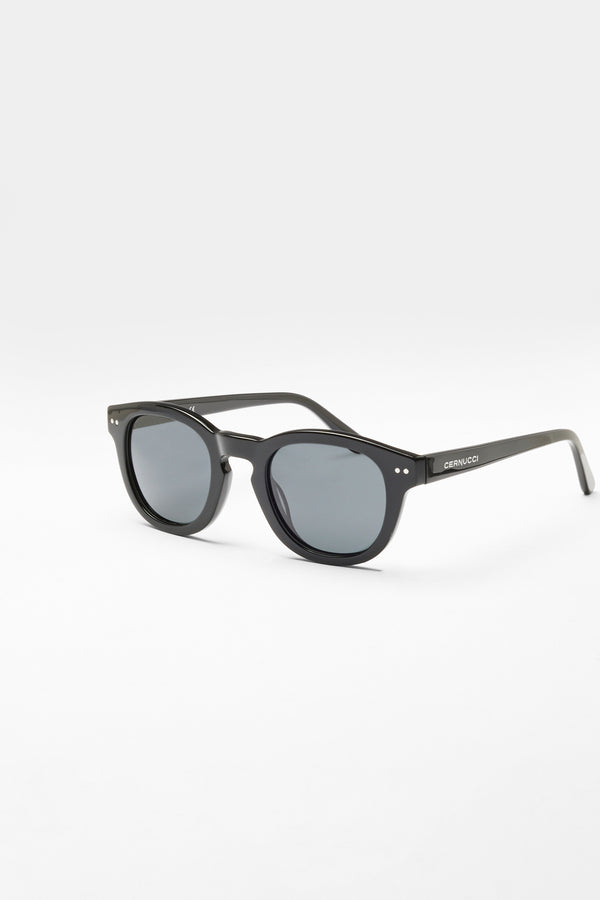 Chunky Rounded Acetate Frame Sunglasses - Black
