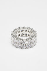 Iced Double Row Tennis Ring - White Gold