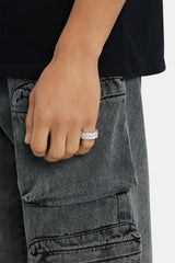 Iced Double Row Tennis Ring - White Gold