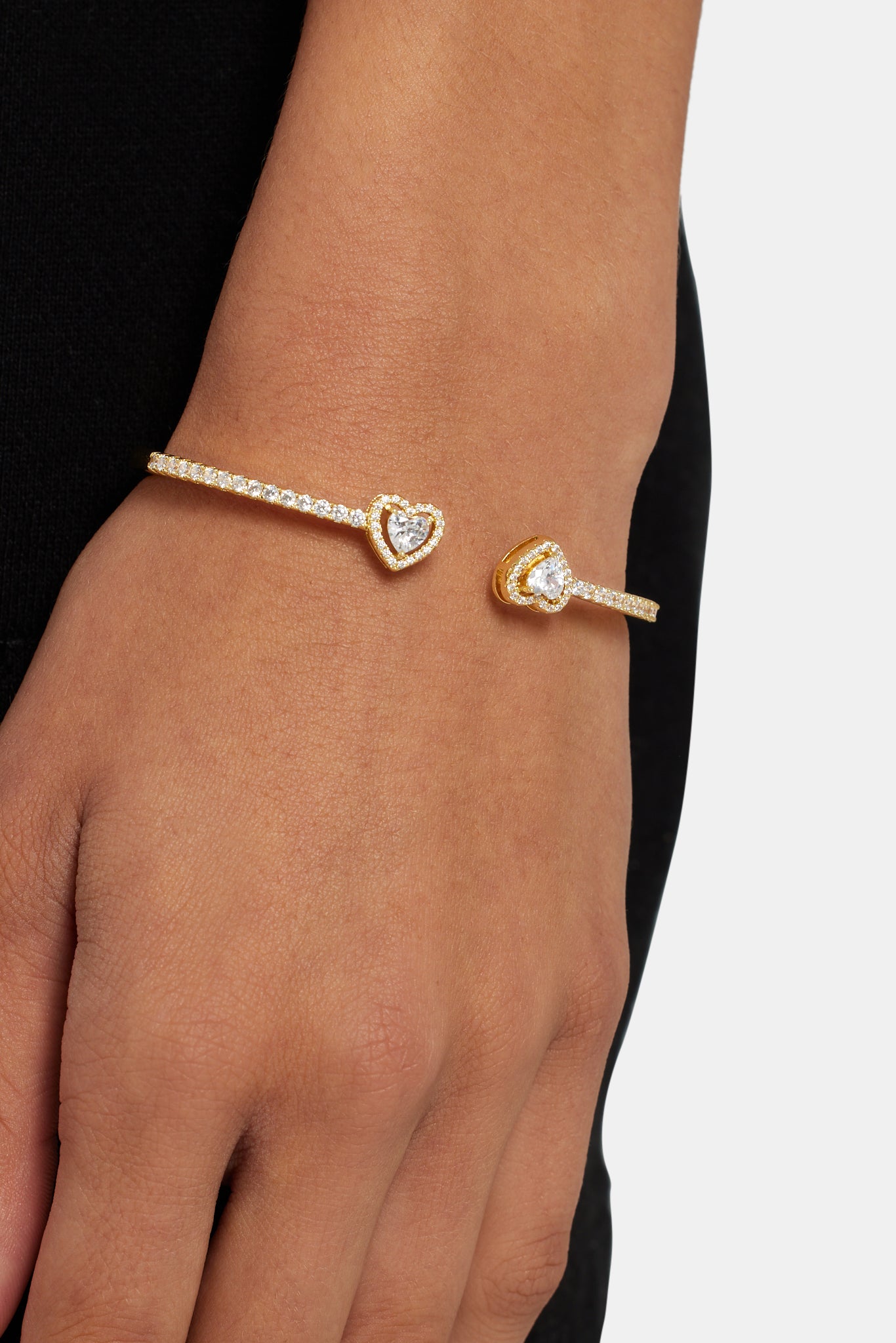 Gold Plated Iced CZ Heart Bangle - 3mm