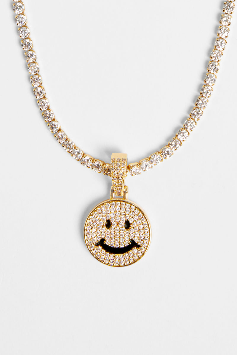 Gold Plated Iced CZ Happy Face Pendant