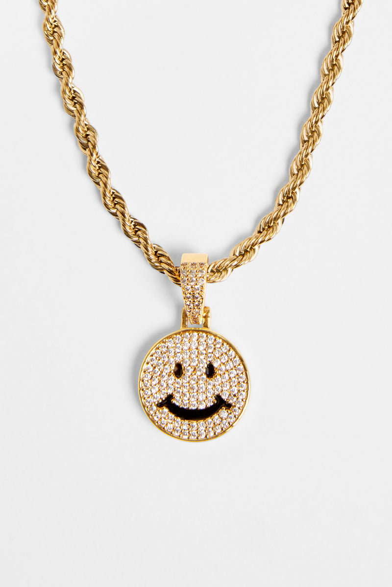 Gold Plated Iced CZ Happy Face Pendant