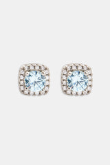 7mm Blue Iced Cluster Stud Earrings - White Gold