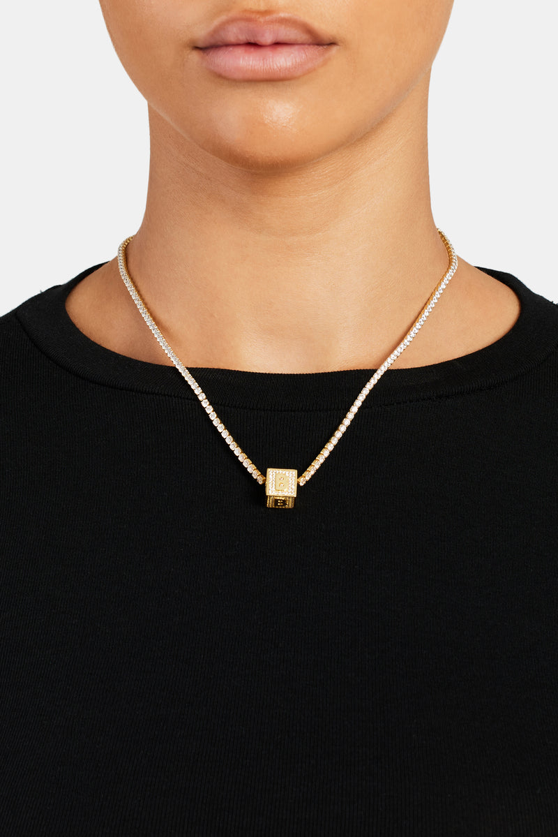 Gold Plated Iced B Letter Block Pendant