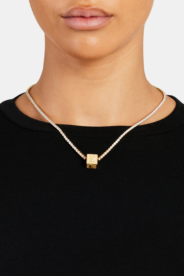 Gold Plated Iced E Letter Block Pendant
