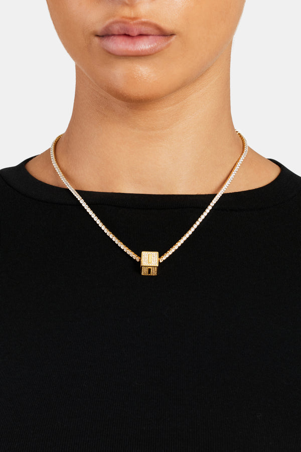Gold Plated Iced I Letter Block Pendant
