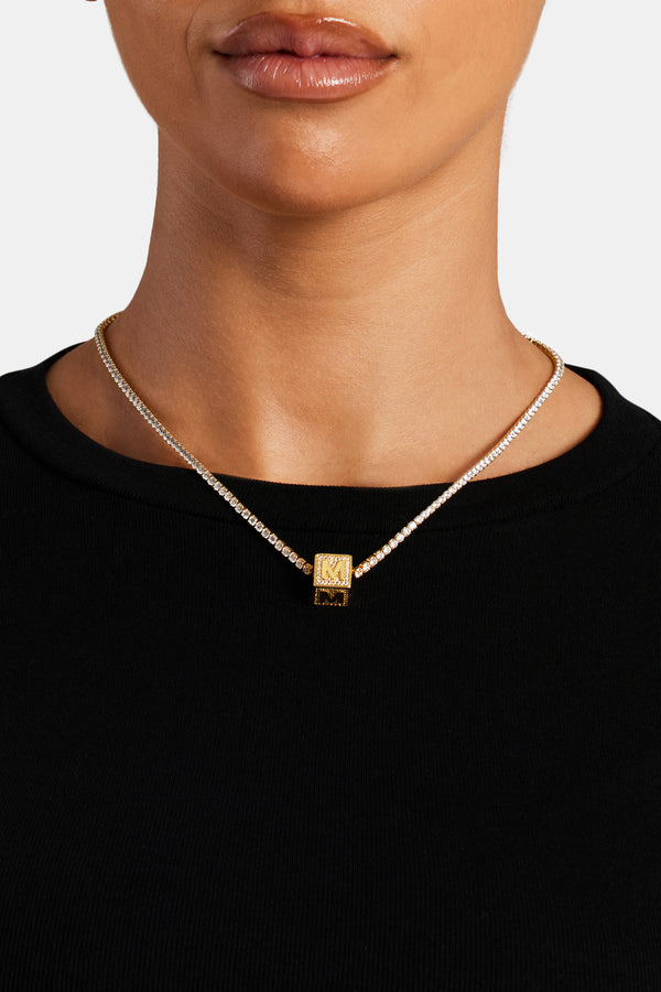 Gold Plated Iced M Letter Block Pendant