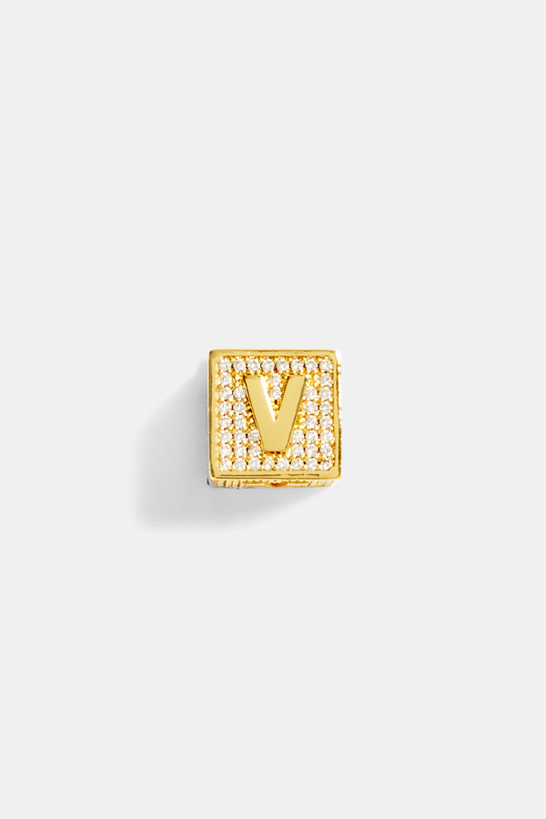 Gold Plated Iced V Letter Block Pendant