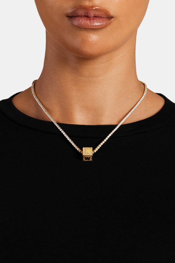 Gold Plated Iced W Letter Block Pendant