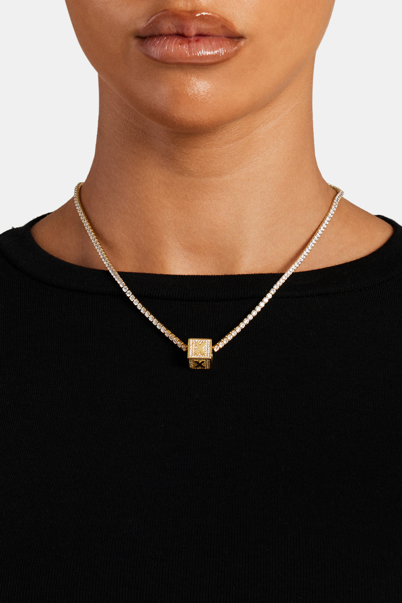 Gold Plated Iced X Letter Block Pendant